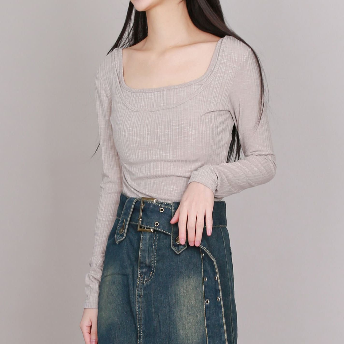 골지 나시 레이어드 긴팔티 투피스 SET
