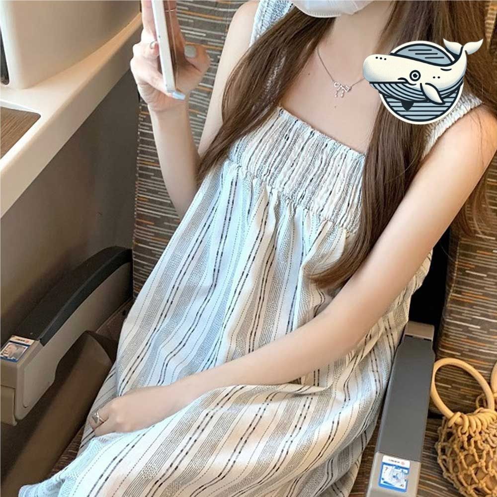 여름 슬림핏 세로 스트라이프 민소매 원피스