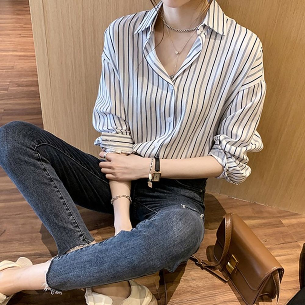 루즈핏 스트라이프 셔츠 LL T139 봄가을 긴팔 셔츠 루