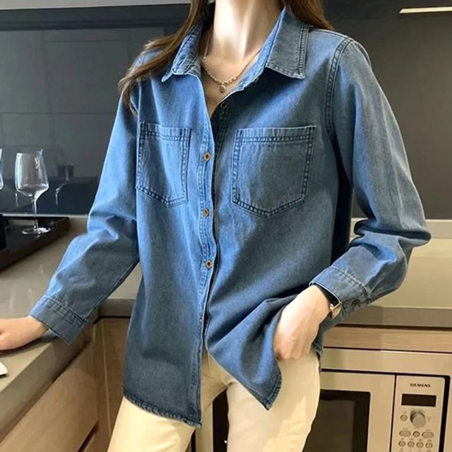 여성 데님 청 남방 포켓 데님
