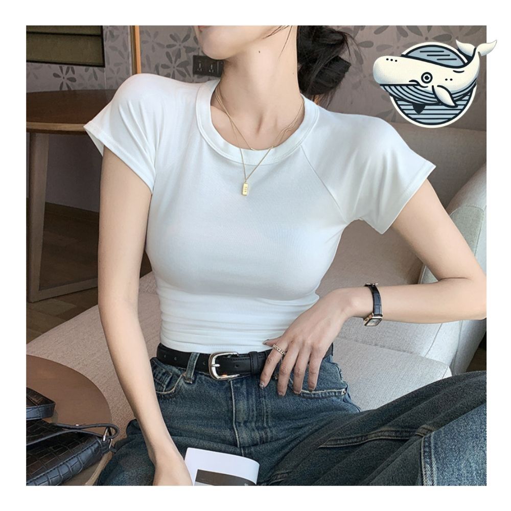 여성용 슬림핏 반팔 티셔츠 데일리 스타일