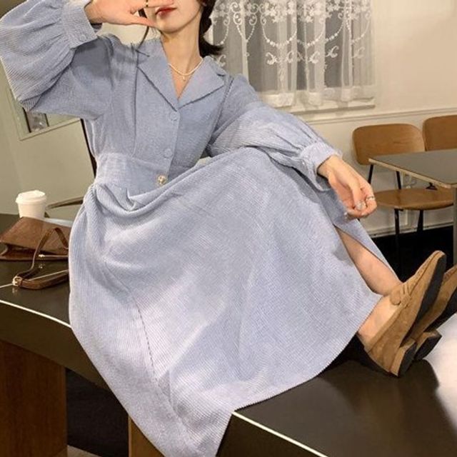 뒷밴딩 카라넥 롱 원피스 GD17