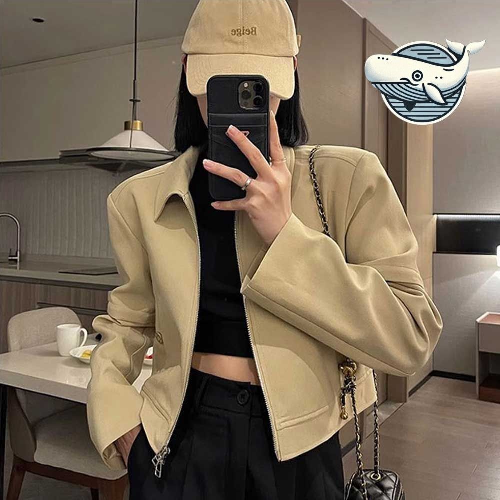 여성 크롭 핏 카라넥 블루종 트렌디 봄가을