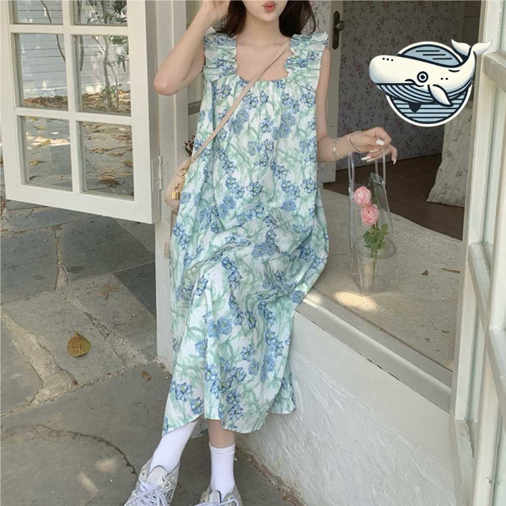 플라워 민소매 롱원피스 프릴 디테일 여름