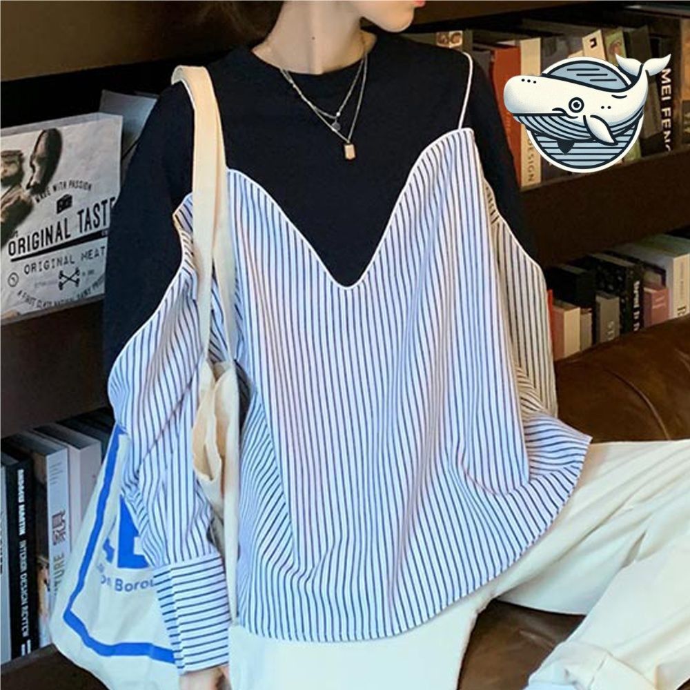 트렌디 스트라이프 언발란스 셔츠 여대생 데일리