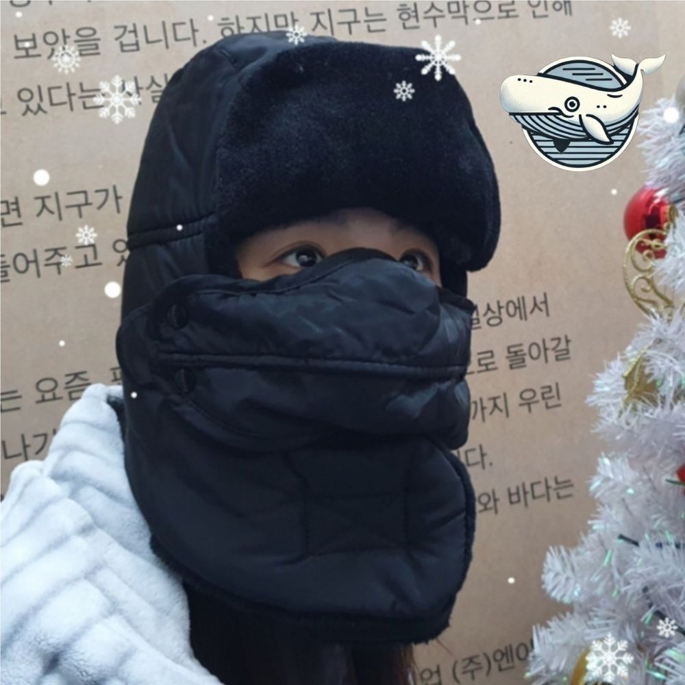 블랙 귀달이 모자 따뜻한 방한 모자 목 보호