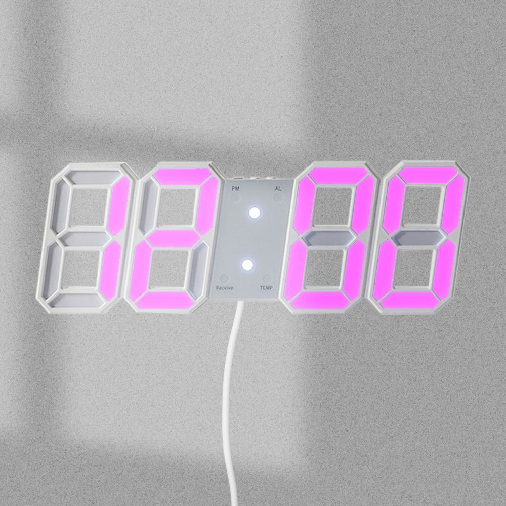 리크플 벽시계 흰색+분홍 무소음 LED 디지털 리모컨