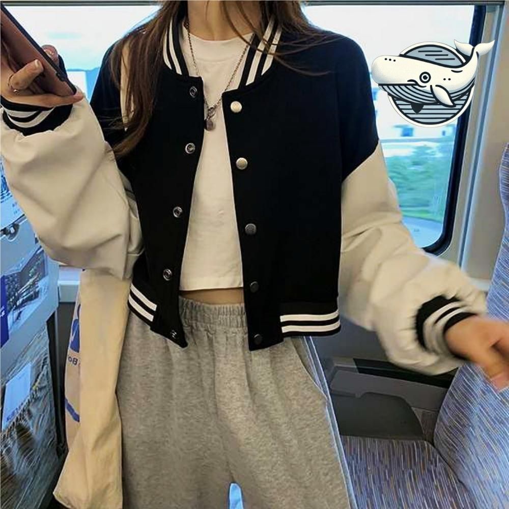 트렌디 배색 크롭자켓 여성용 캐주얼 스타디움