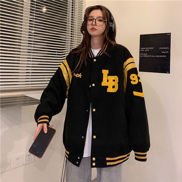 바시티 여성 레터링 자수 점퍼 야구점퍼 아우터