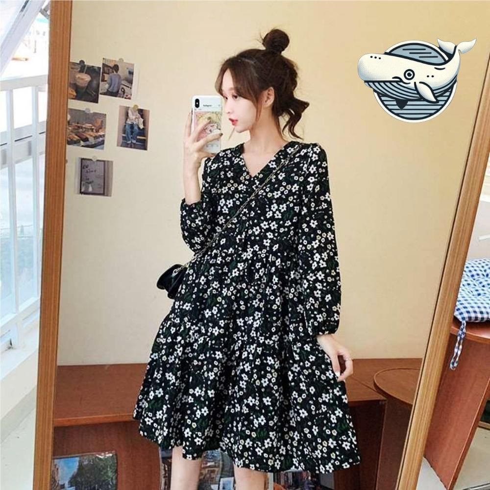 플라워 셔링 브이넥 원피스 편안한 여름 데일리