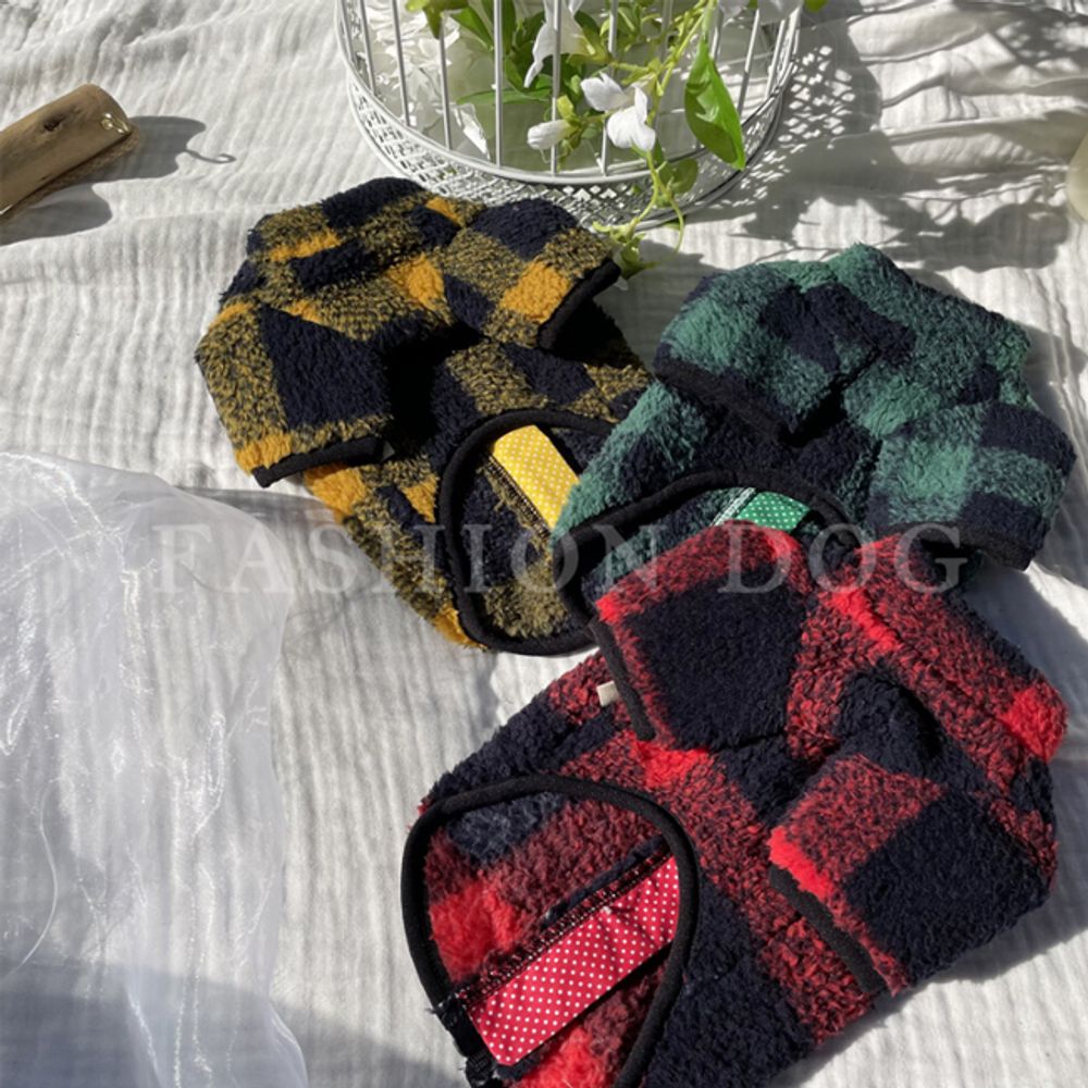 강아지 체크 뽀글이 자켓 2XL 1P 반려견 겨울 후리스