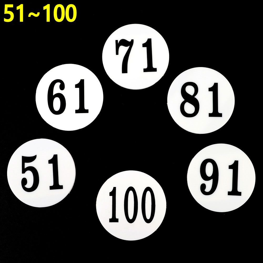 아이티알,NE 원형 아크릴 숫자 번호판 (51~100번) 60X60mm 낱개5개