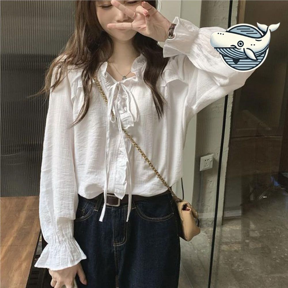 여자 기본 블라우스 프릴 디자인 긴팔 데일리