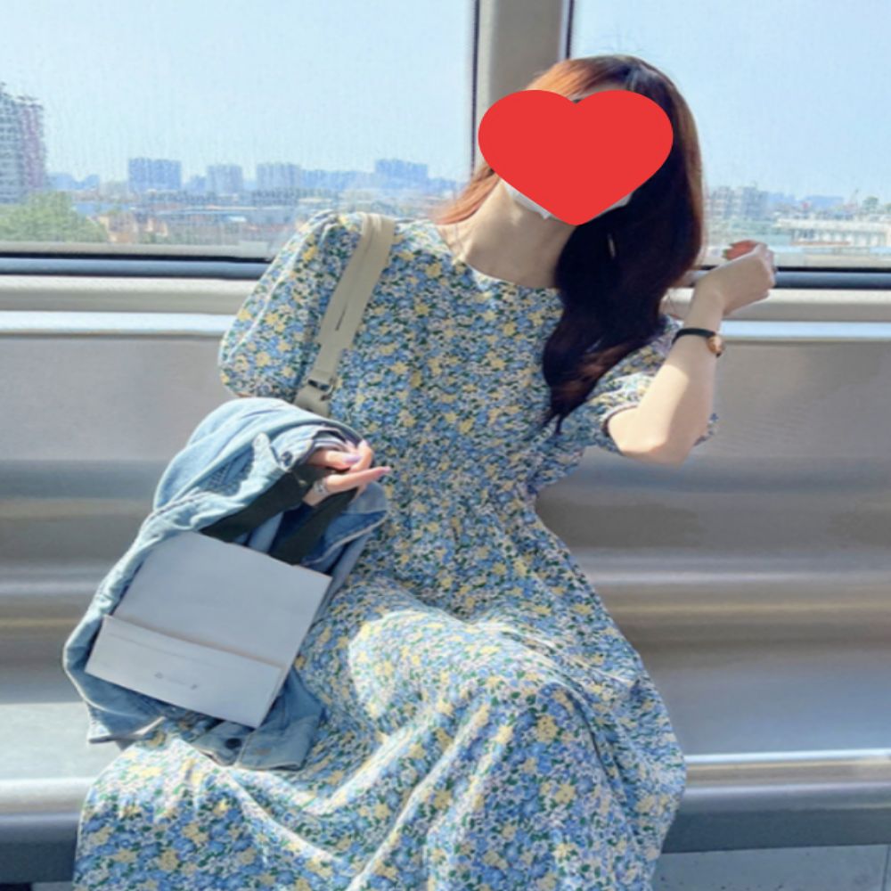 여성 봄 여름 반팔 플라워 롱원피스 청량감 원피스