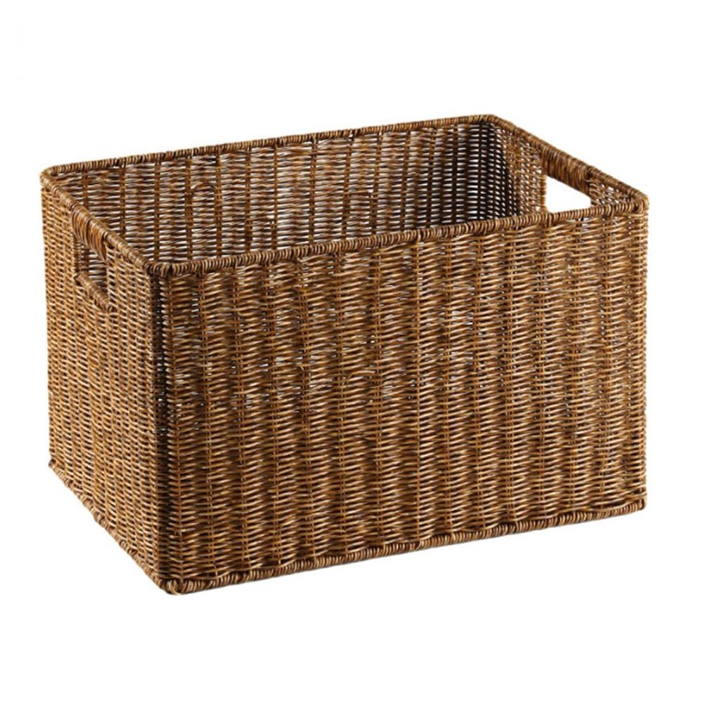 라탄짜임 사각 바구니 44x30cm 월넛 바스켓 보관함 바