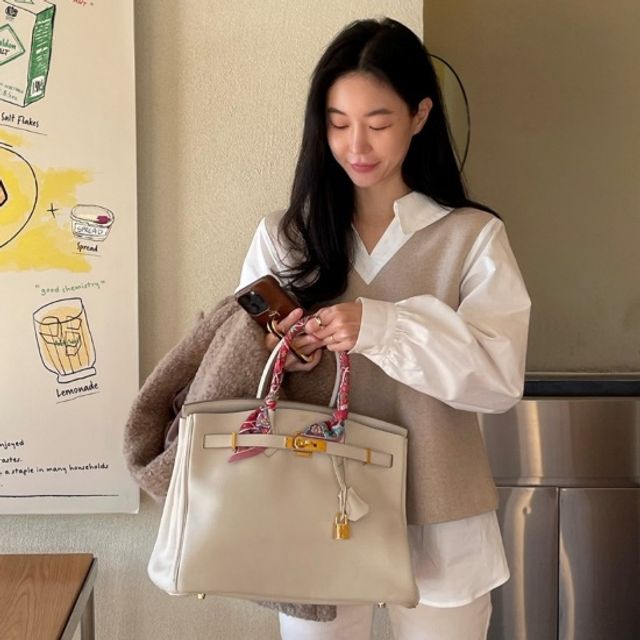 레이어드룩 여유있는소매 셔츠 일체형 투피스 2컬러