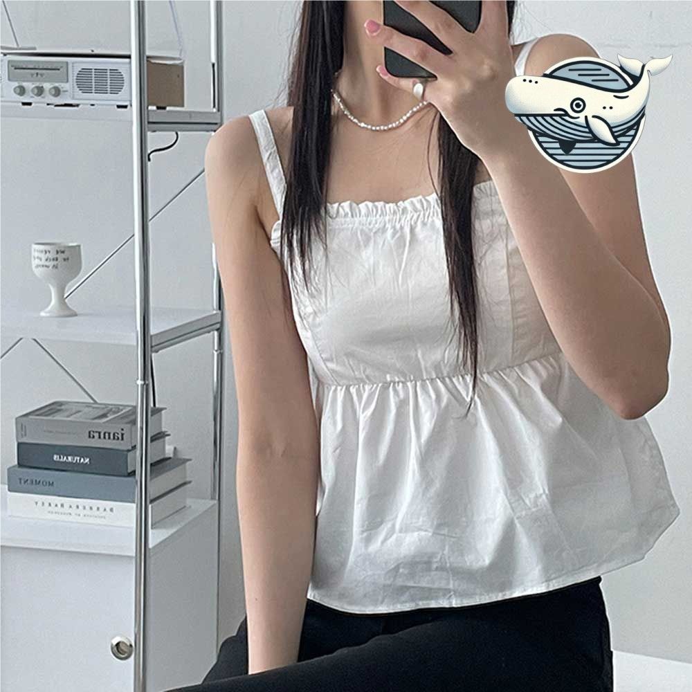 여름 화사한 면 탑 셔링 프릴 뷔스티에 끈