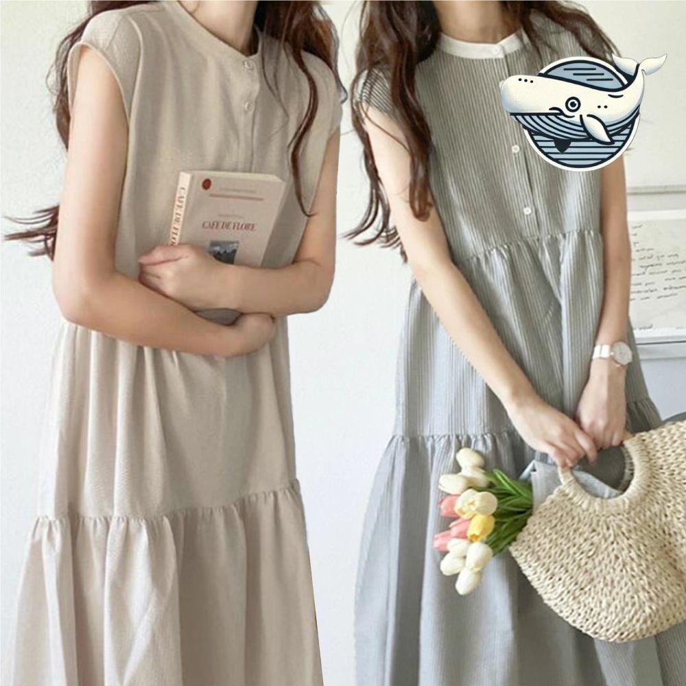 여름 가벼운 롱 민소매 원피스 데일리 바캉스