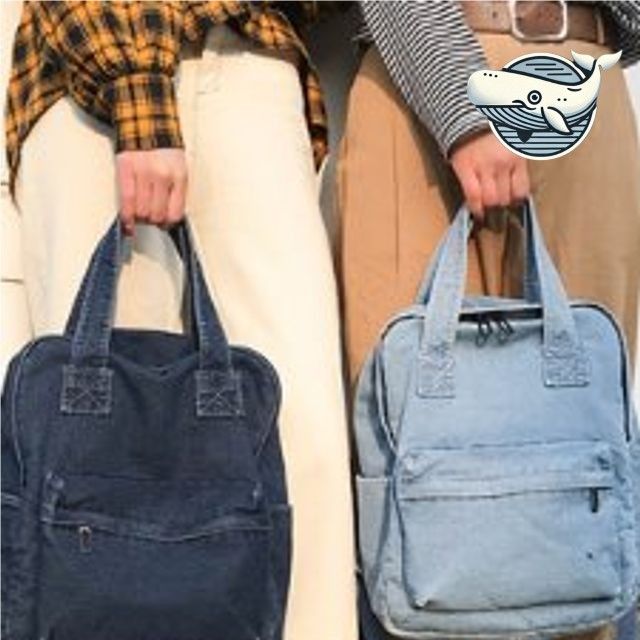 데님 백팩 스타일 학생 가방 캐주얼 룩