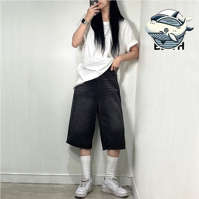 트렌디 여름 데님 반바지 여유핏 7부 버뮤다