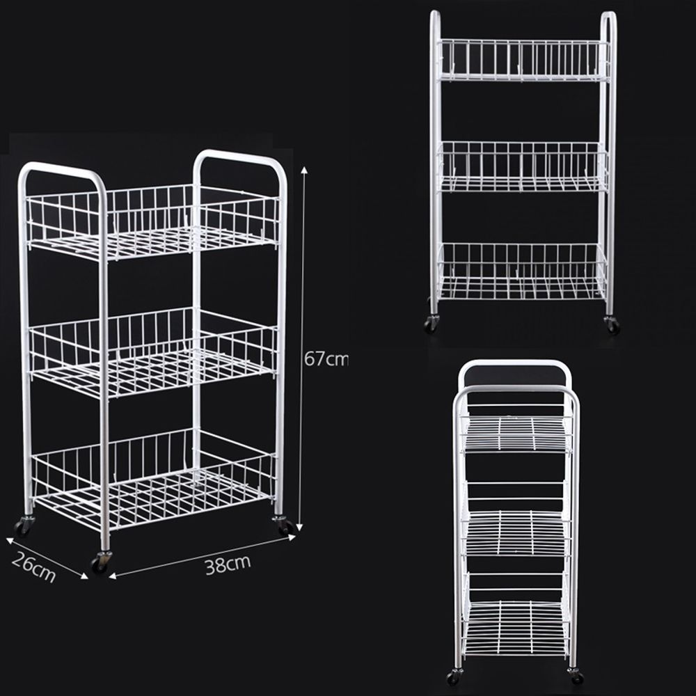 다용도 3단 이동식선반 스틸 바퀴 트롤리