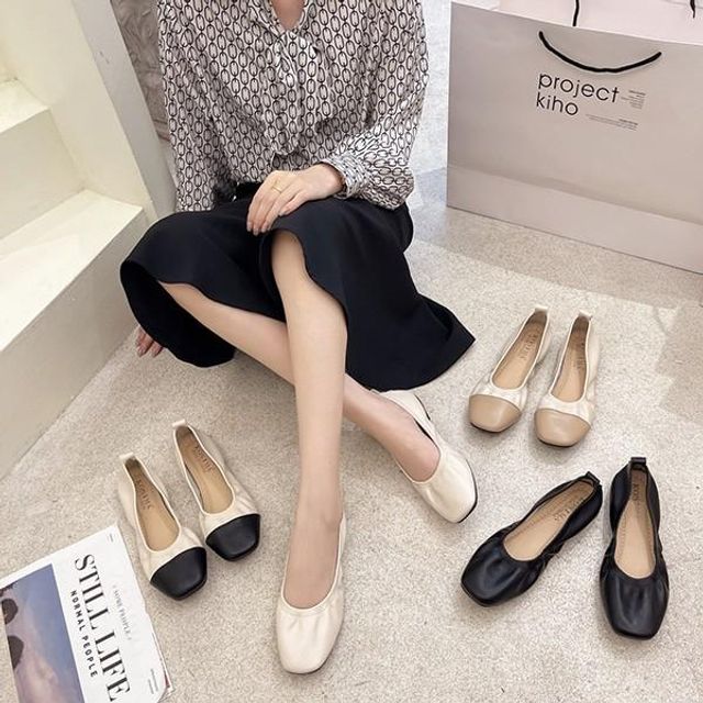 발편한 꾸안꾸 미들힐 플랫슈즈 밴딩 주름 모던 구두