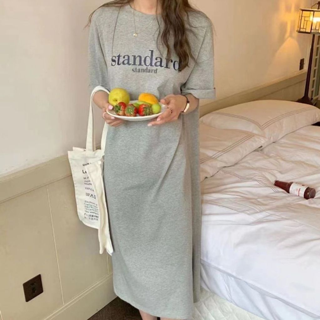 레터링 데일리 롱 여성 반팔 원피스