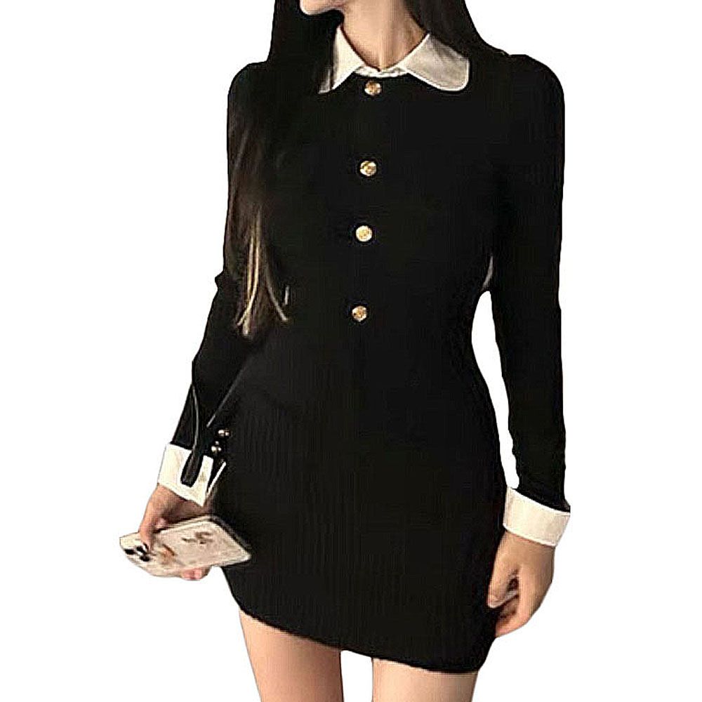 인기 블랙 미니원피스 여름 데일리 긴팔 카라 원피스