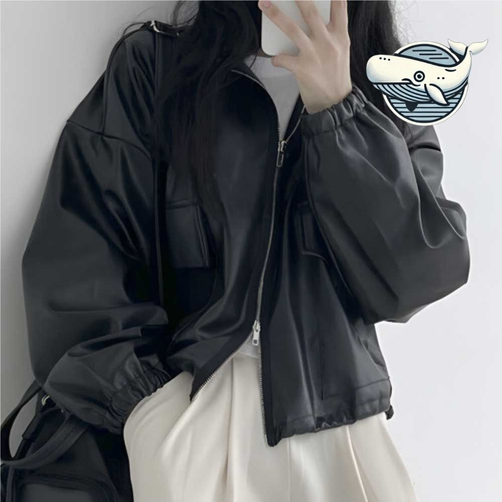 트렌디한 투포켓 크롭 가죽 자켓 두꺼운 집업