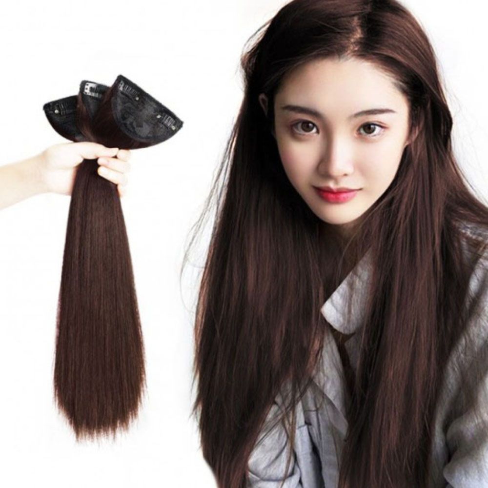 헤어 부분 빨간색 가발 피스 3개 똑딱이형 브라운