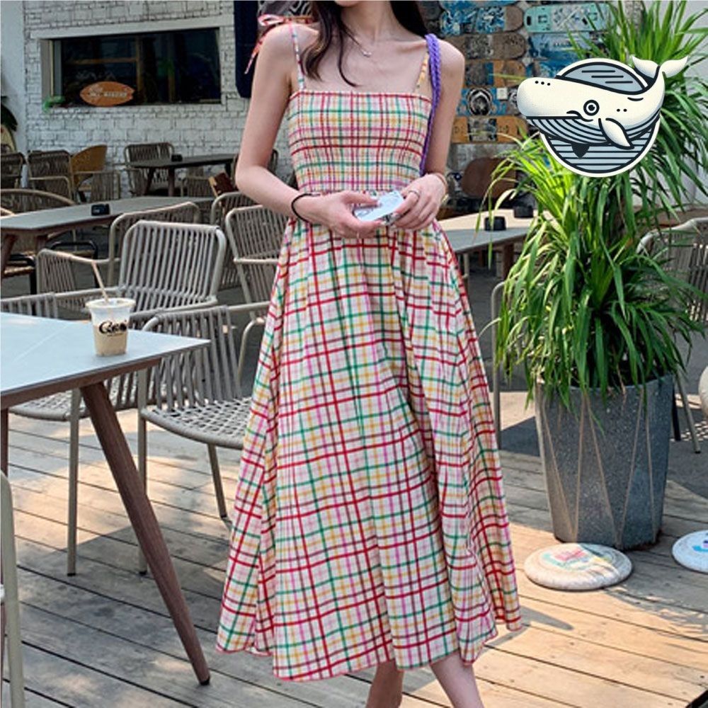 여름 데일리 체크 플레어 스커트 시원한 끈