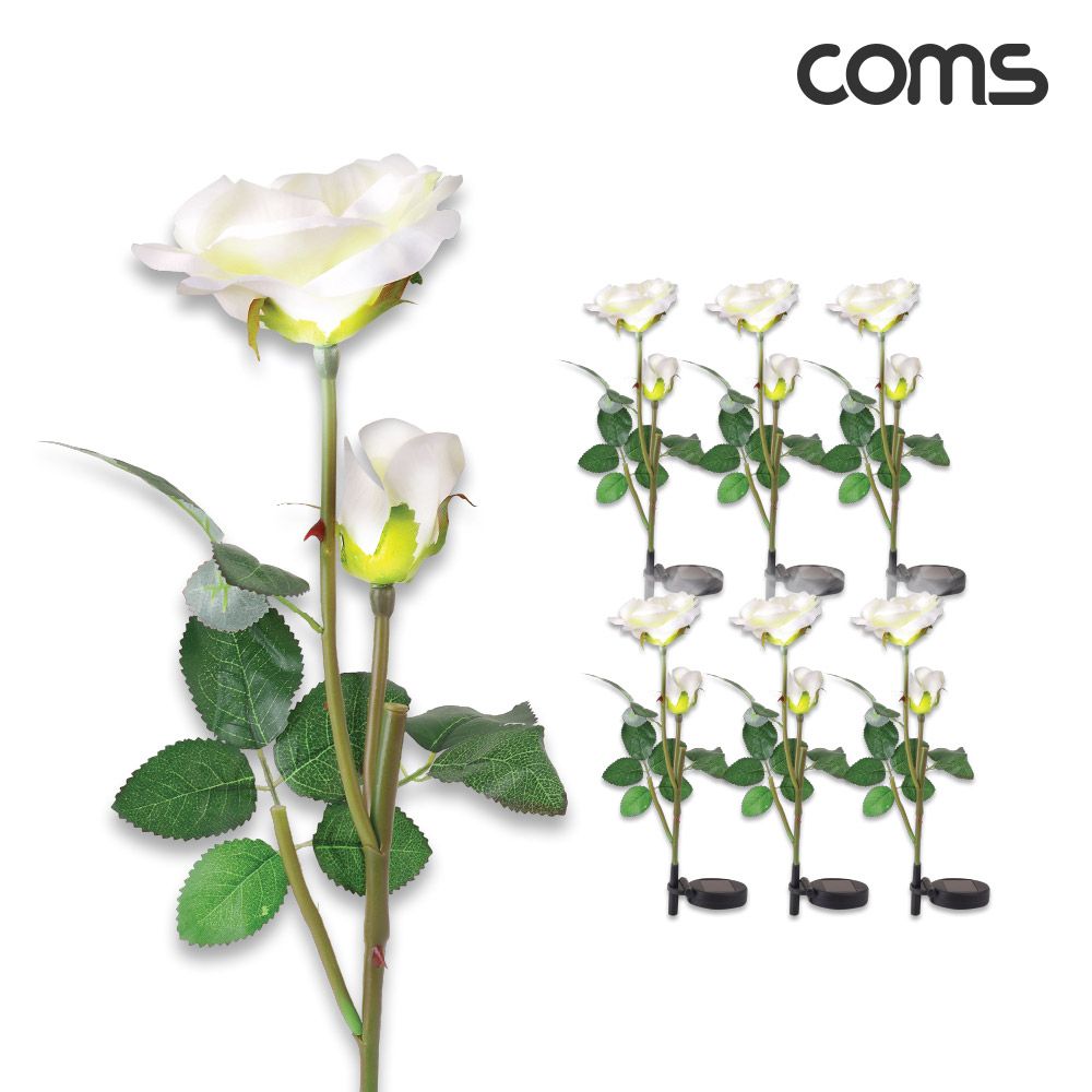 Coms 태양광 LED 정원등 White 장미 6개입