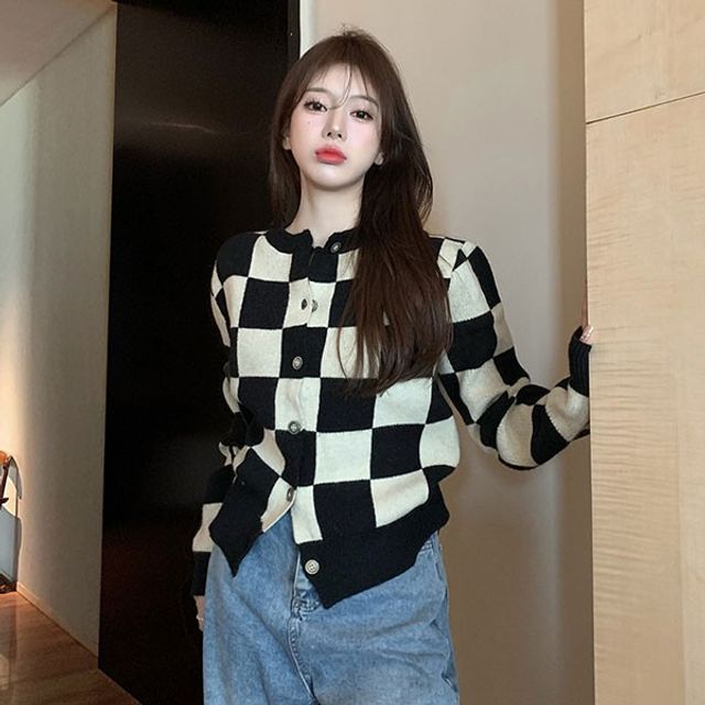 롱 일상 여성 패턴 라운드 카디건 LK-G02