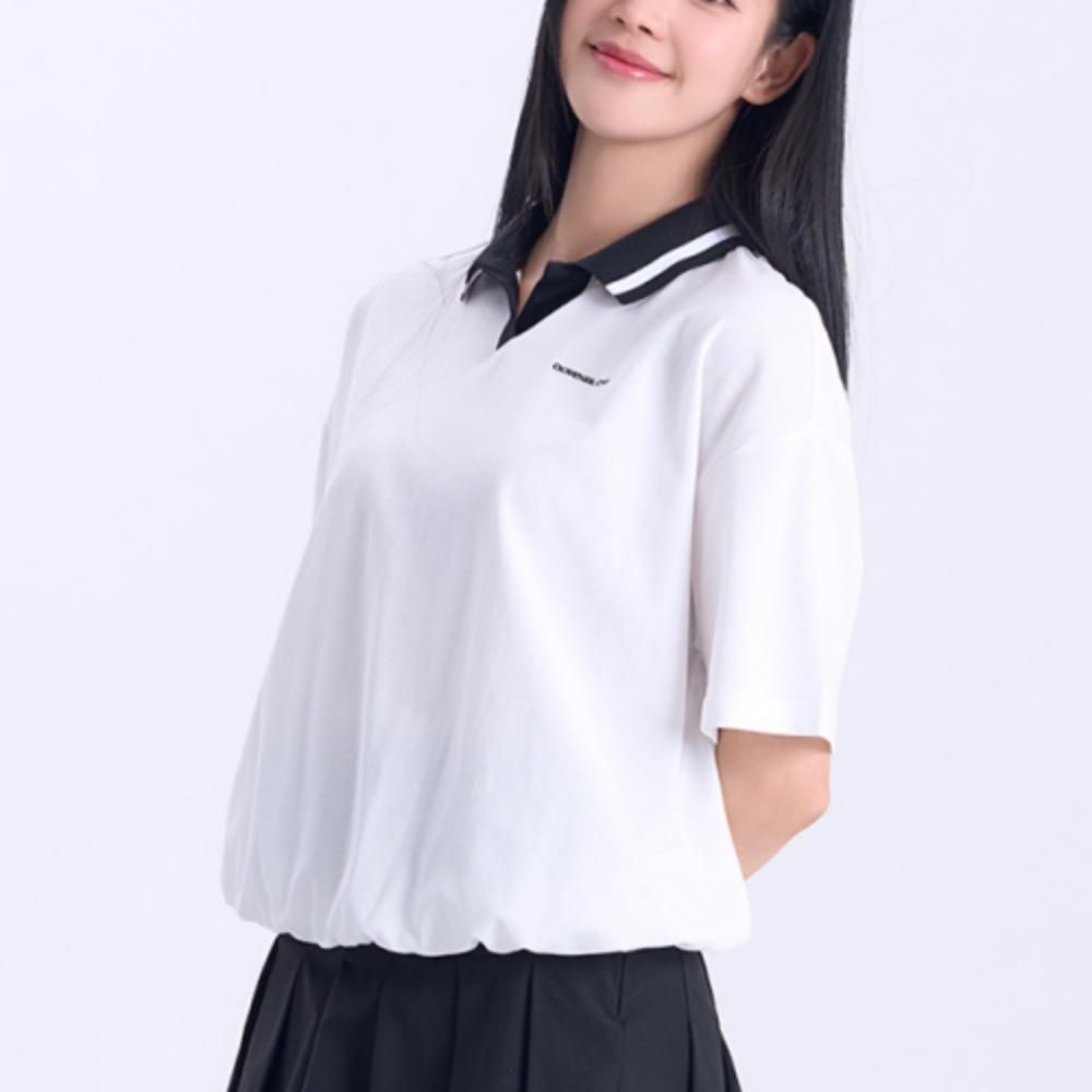 여성 밴딩 반팔 카라 티셔츠 골프 흰색 반팔티