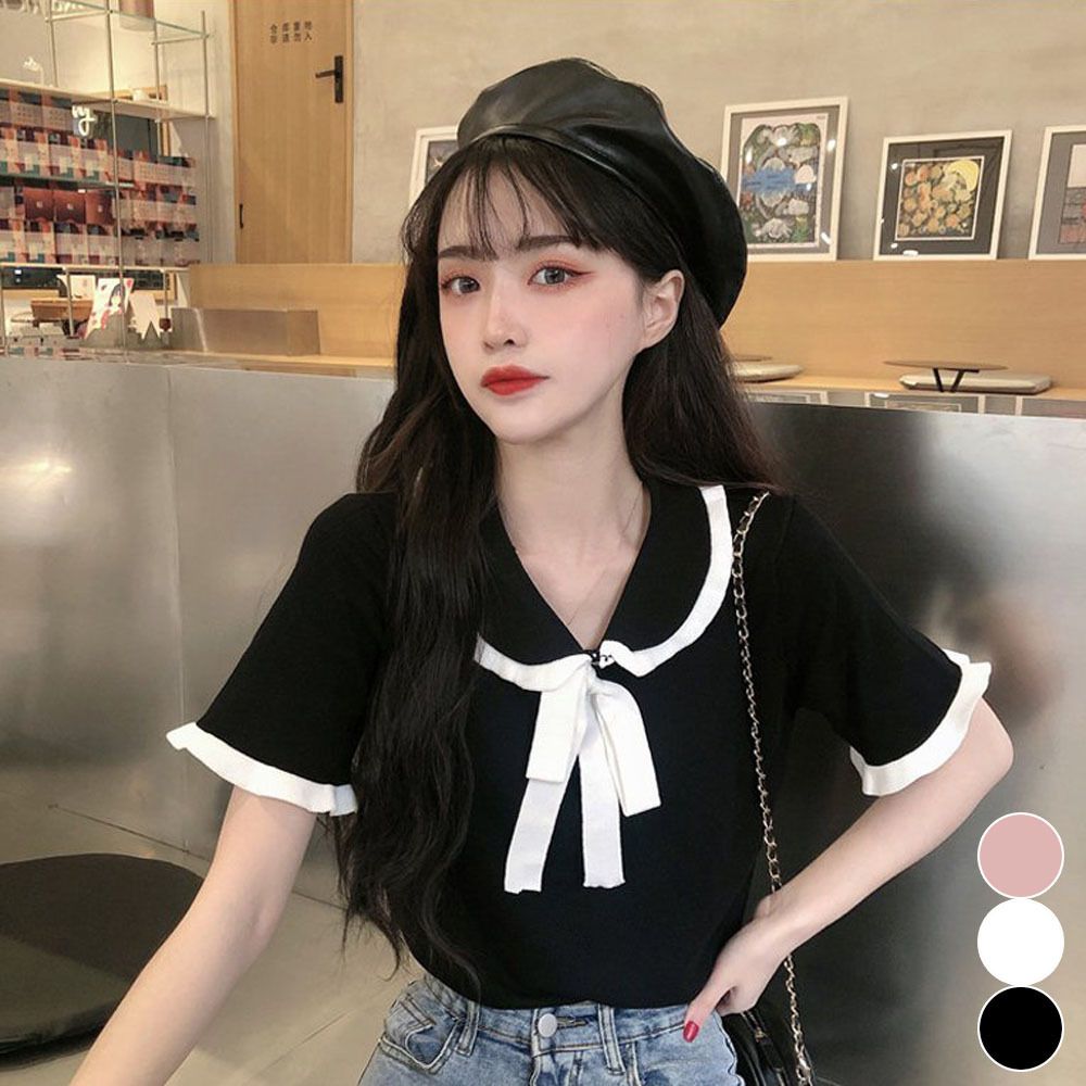 여자 러블리 왕카라 프릴 반팔 티셔츠 블라우스