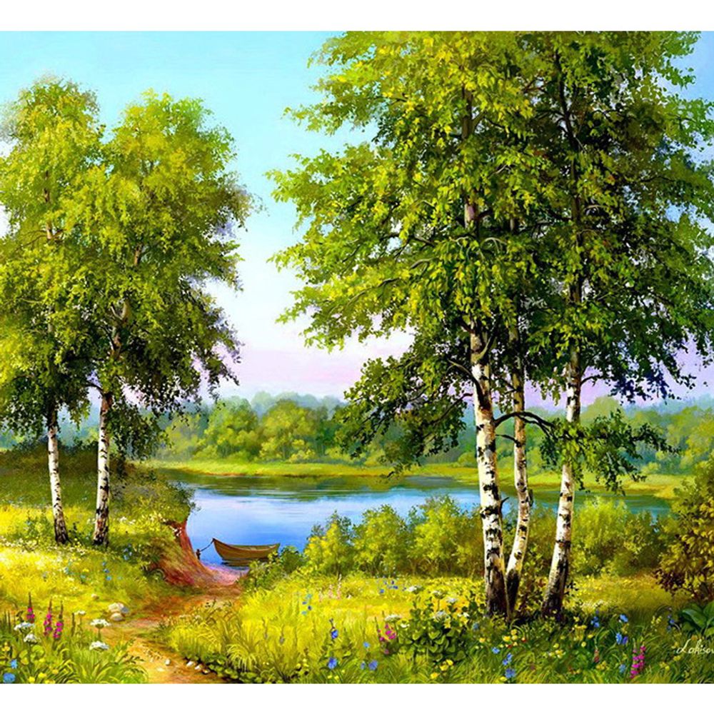 호숫가의 풍경 (캔버스) 보석십자수 40x50