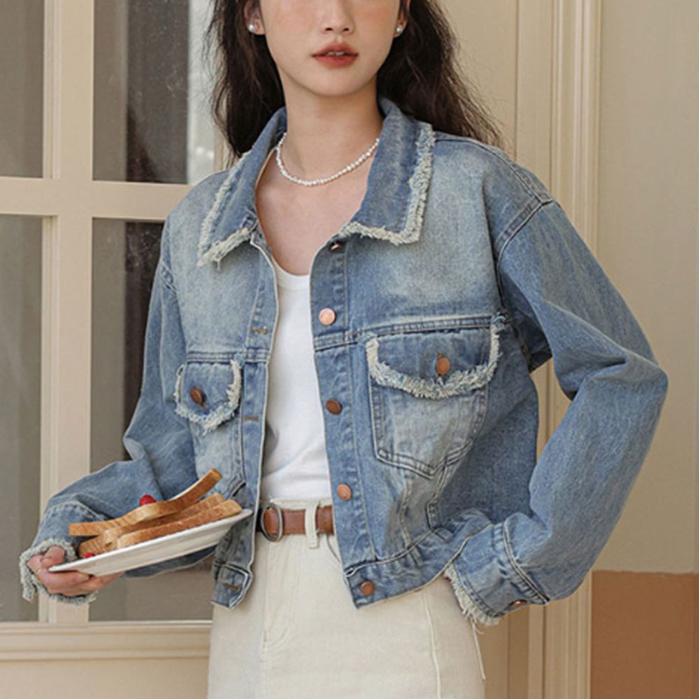 여성 캐주얼 크롭 청자켓 블루 1P 빈티지 데님 외투