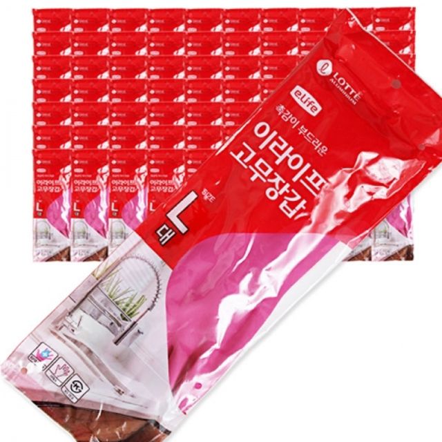 BOX 롯데 이라이프 고무장갑 핑크 (L/대) 100켤레