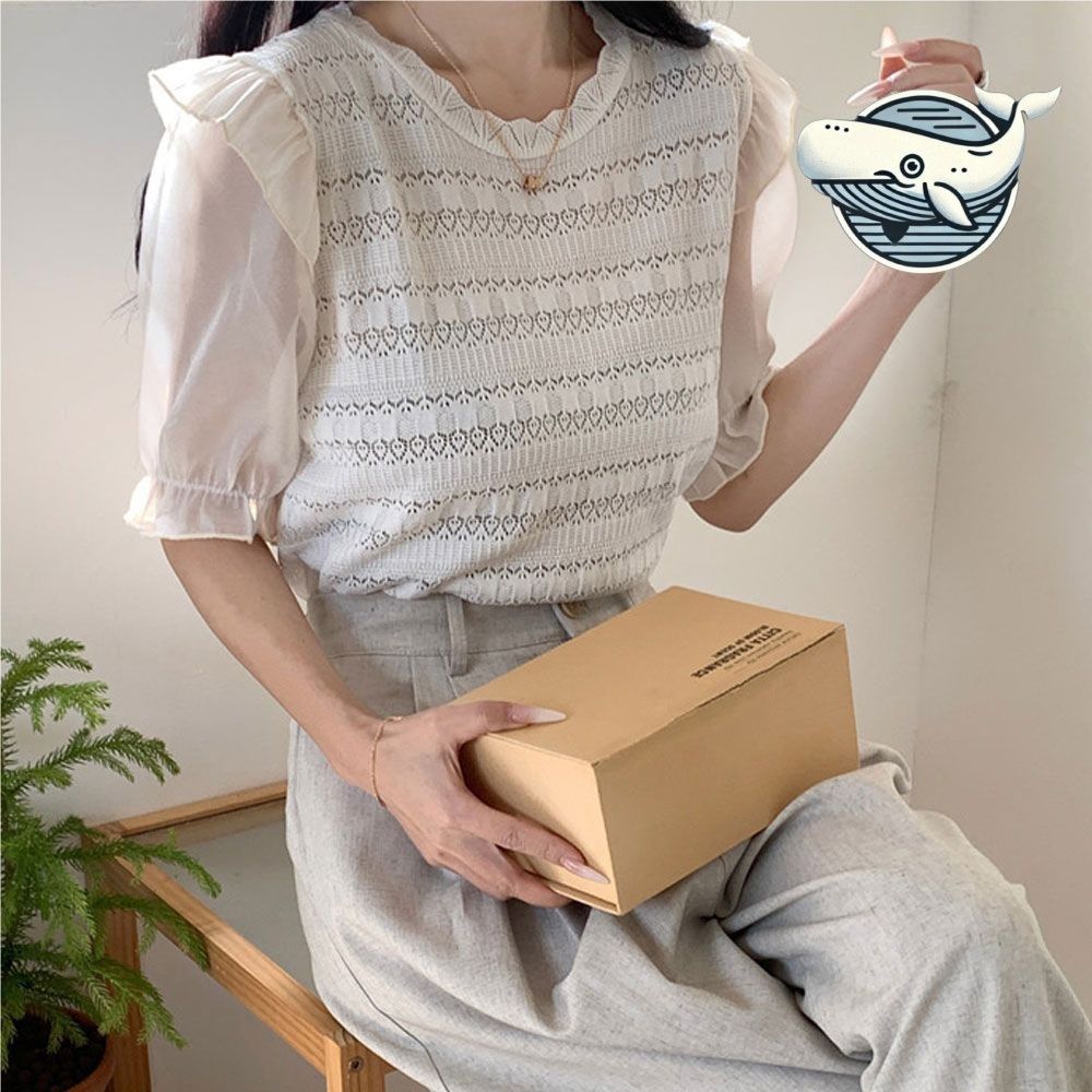 여름 레이어드 프릴 소매 블라우스 시원한