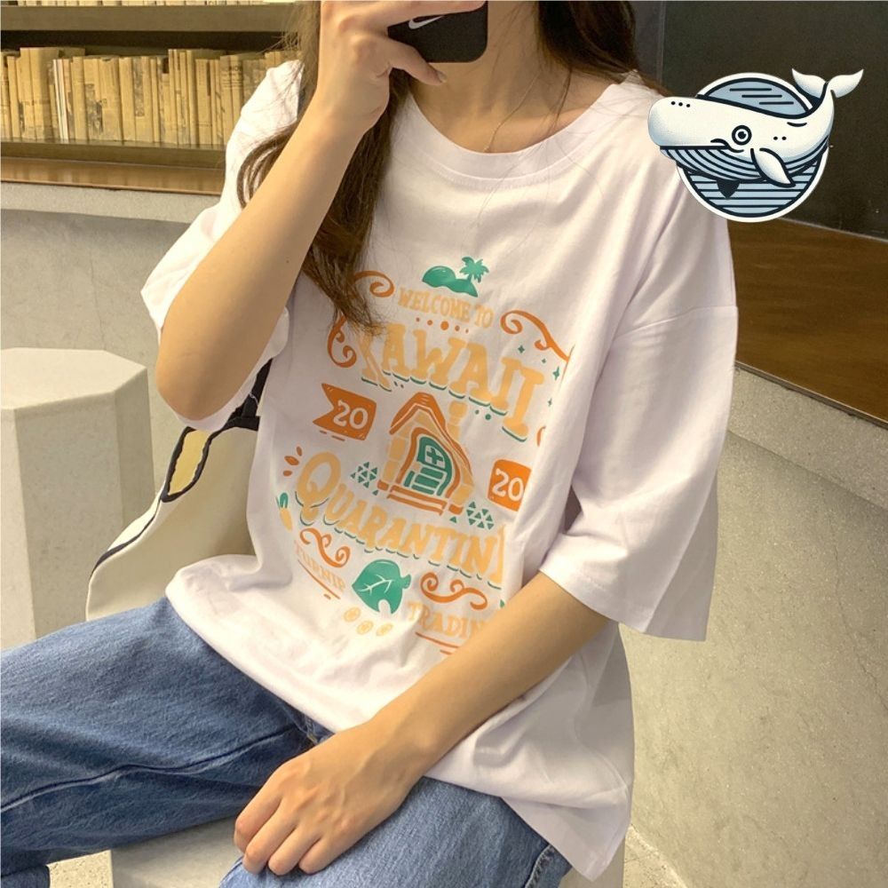 여름 쿨링 여자 면 프린팅 티셔츠 캐주얼