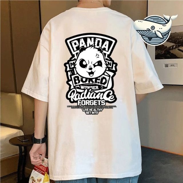 편안한 오버핏 반팔티 흰색 팬더 디자인 캐주얼