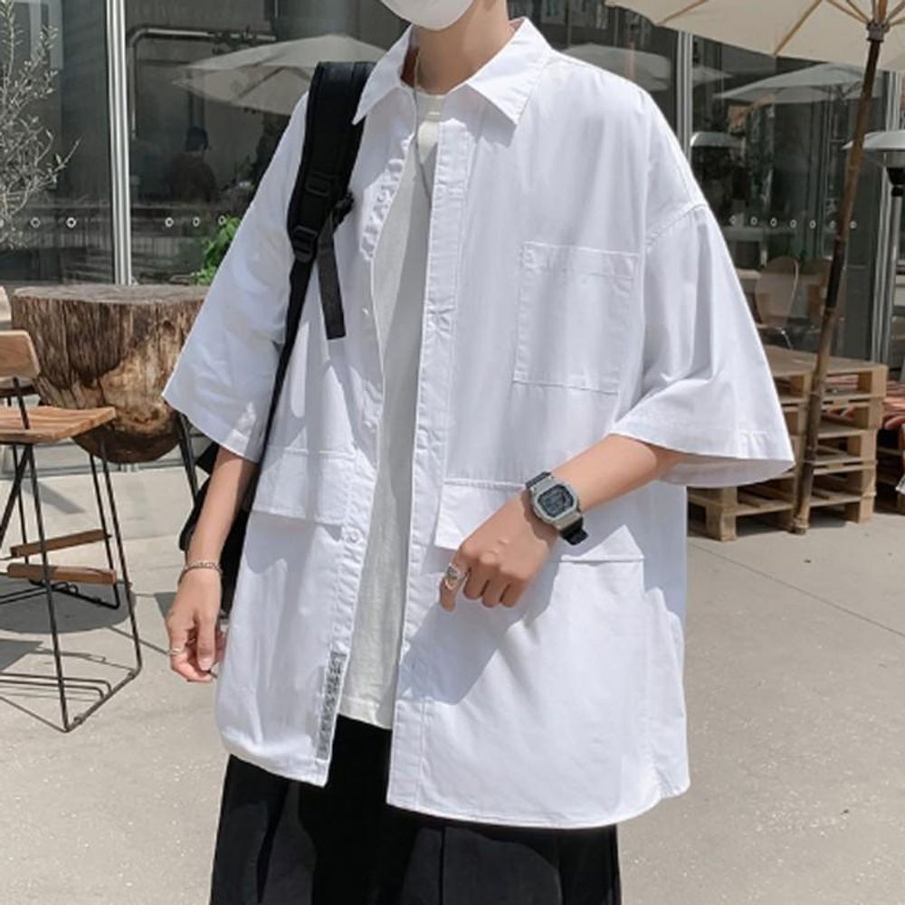 반팔 남방 오버핏 남성 데일리 셔츠 베이직 포켓 인기