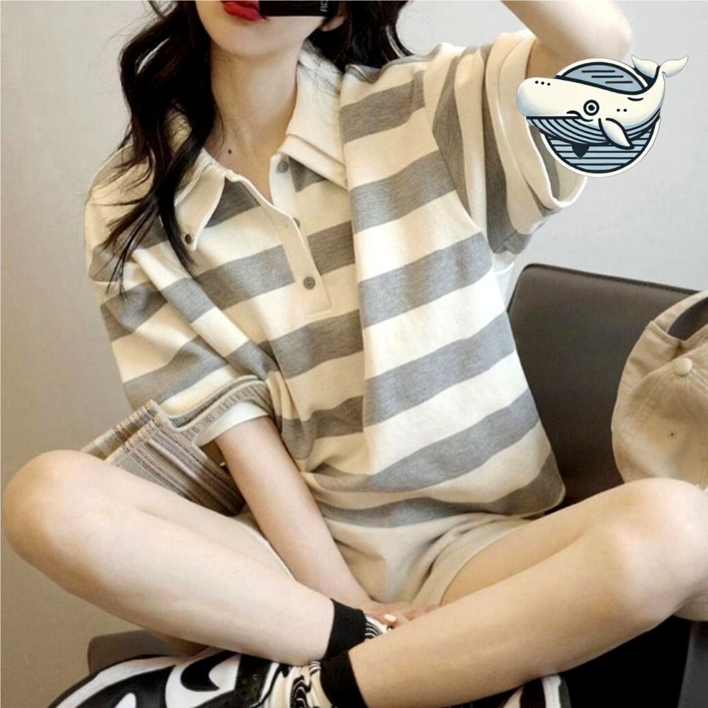 여성용 귀여운 스트라이프 반팔티셔츠 캐주얼
