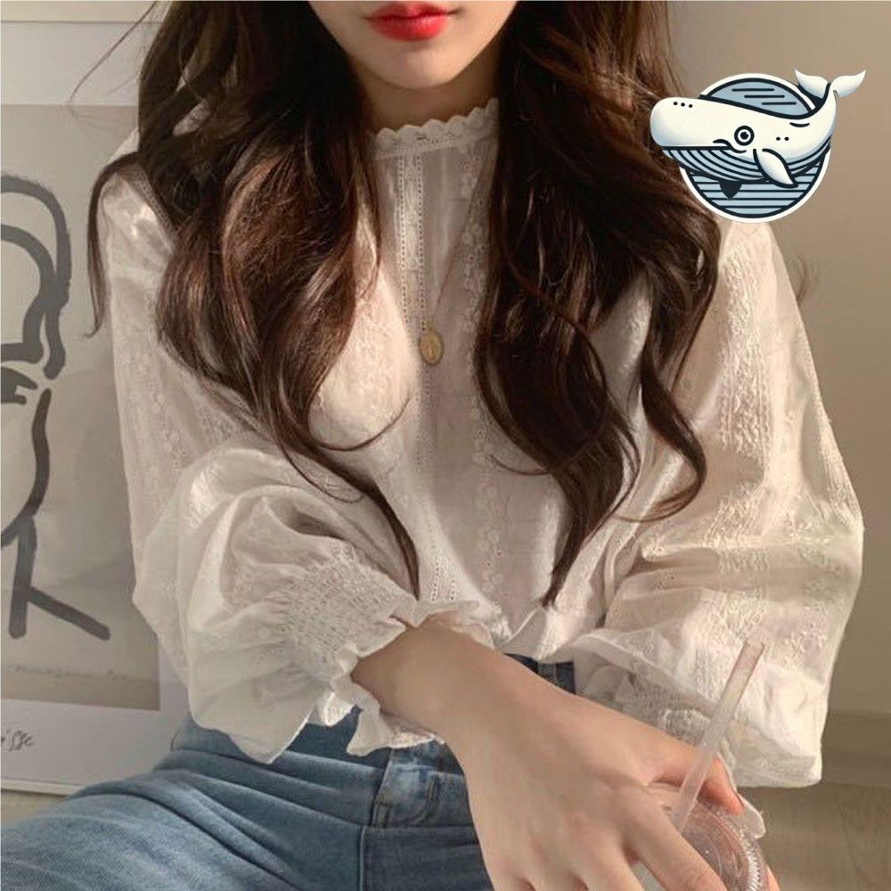 여성 프릴 블라우스 소매 아름다운 레이스 패턴
