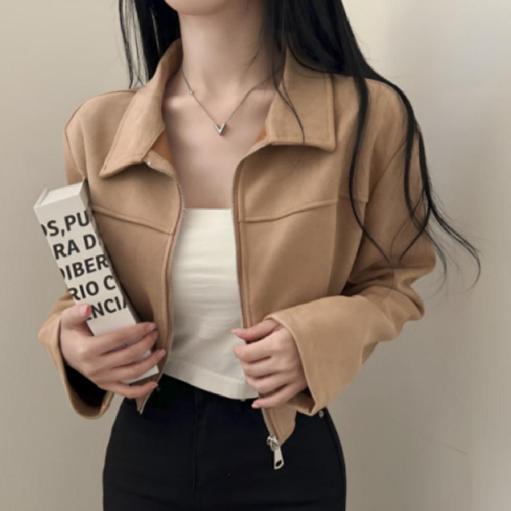 크롭 집업 스웨이드 자켓 고퀄리티