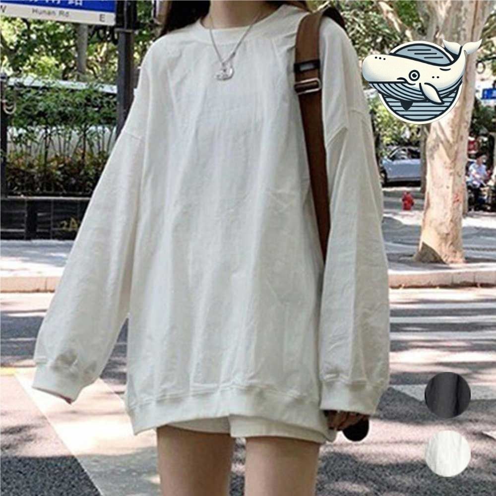 여성 오버핏 긴팔 티셔츠 캐주얼 라운드넥