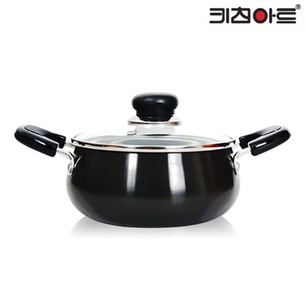 키친아트 경질 냄비 찌개 라면 냄비 양수 블랙 22cm