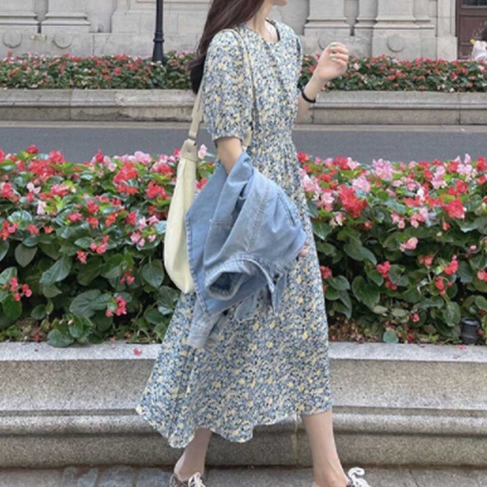 플라워 데일리 시원한 드레스 스타일 쉬폰 원피