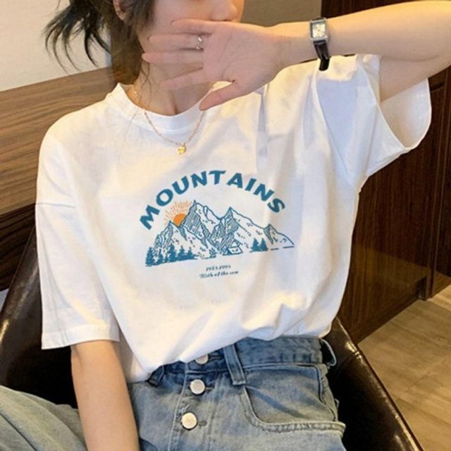 여성 프린팅 면 기본 레터링 데이 여름 흰 반팔 티 셔