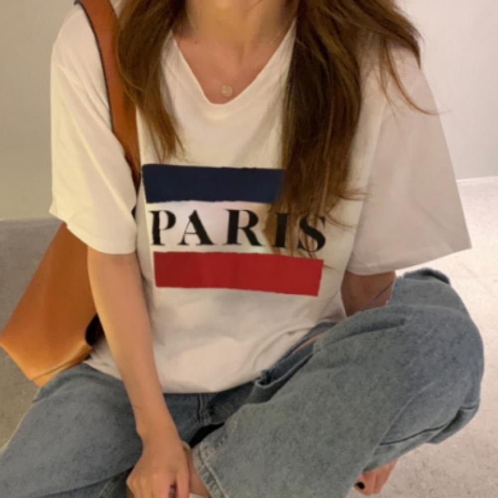 반팔티 오버핏 여성 순면 PARIS 티셔츠 반팔